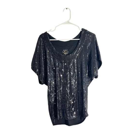 Guess by Marciano S Black Sequin Batwing Dolman Sleeve Blouse - Picture 5 of 7